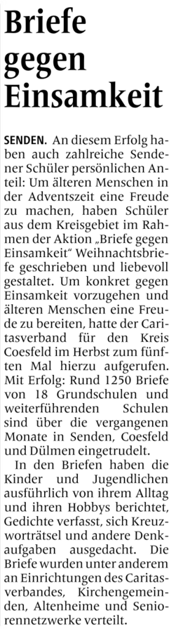 WN_Briefe_gegen_Einsamkeit Zeitungsartikel: Briefe gegen Einsamkeit